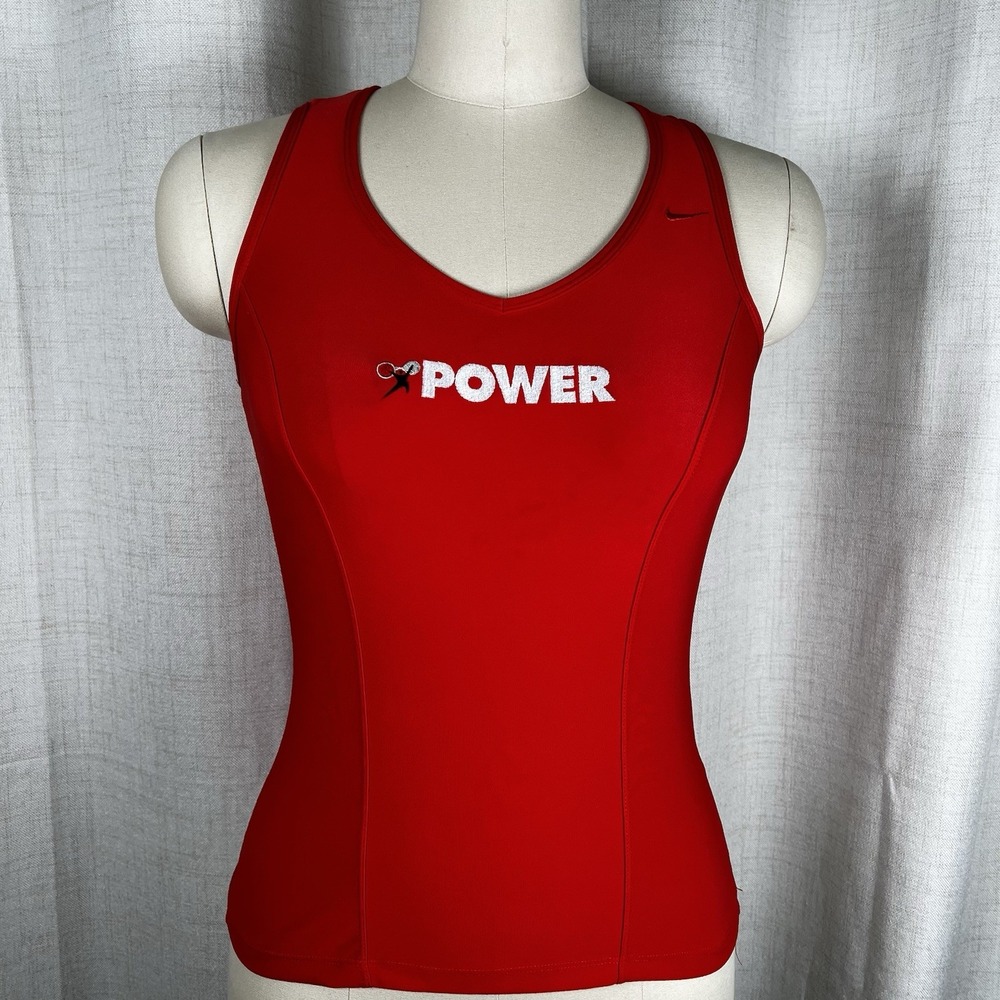 Nike Dri-Fit Womens Tank Top Small Sleeveless Red Power‎ Bicycle Swoosh Logo